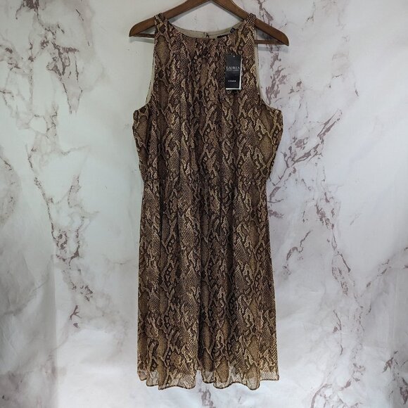 Lauren Ralph Lauren Dress Women 16 XL Brown Snake Skin Python Print Tank - Picture 2 of 15